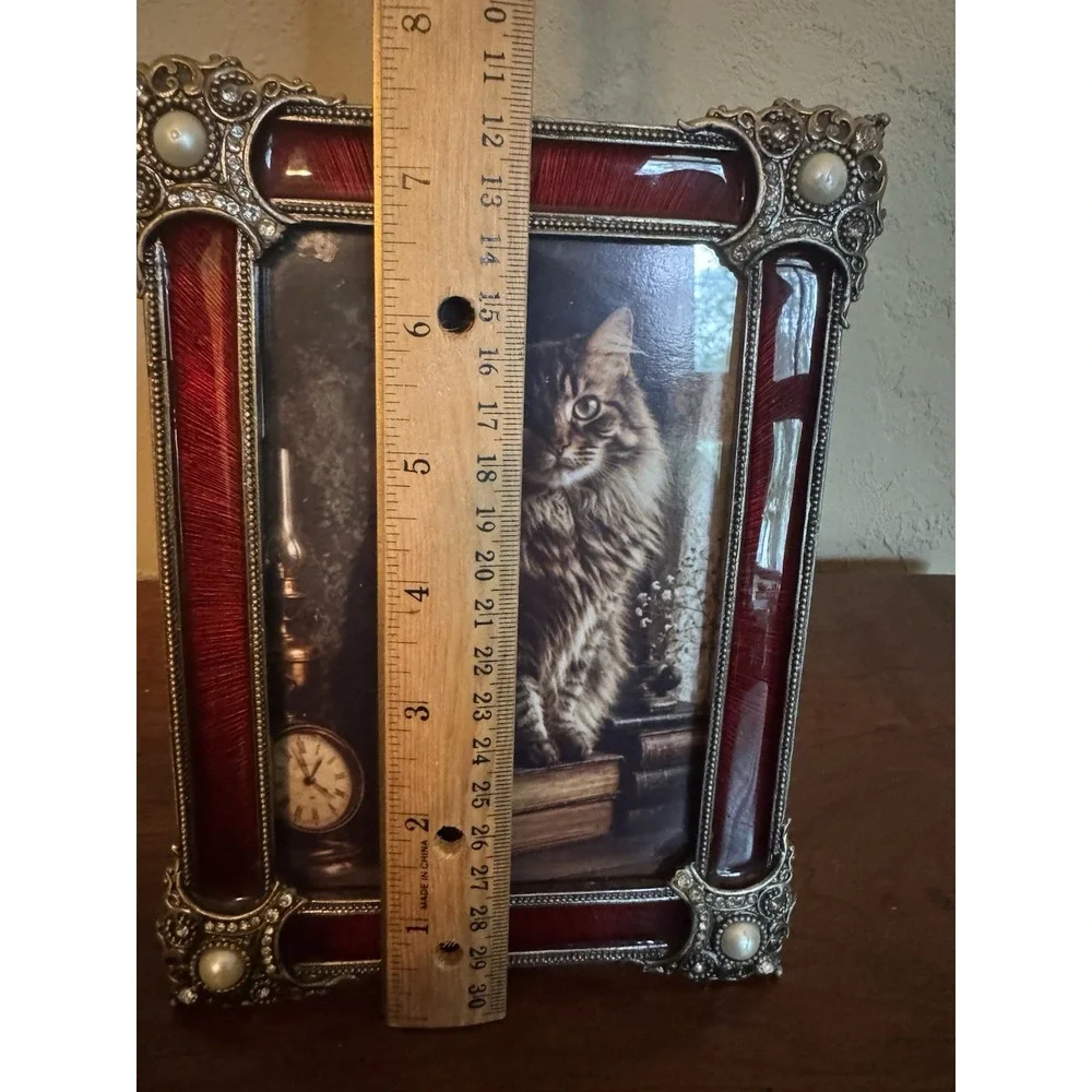 Vintage Bombay Company Red Enamel Rhinestone Pearl Ornate Picture Frame 4x6